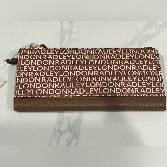 Radley London Signature Logo Print Leather Brown Bifold - NWT - Picture 2 of 6